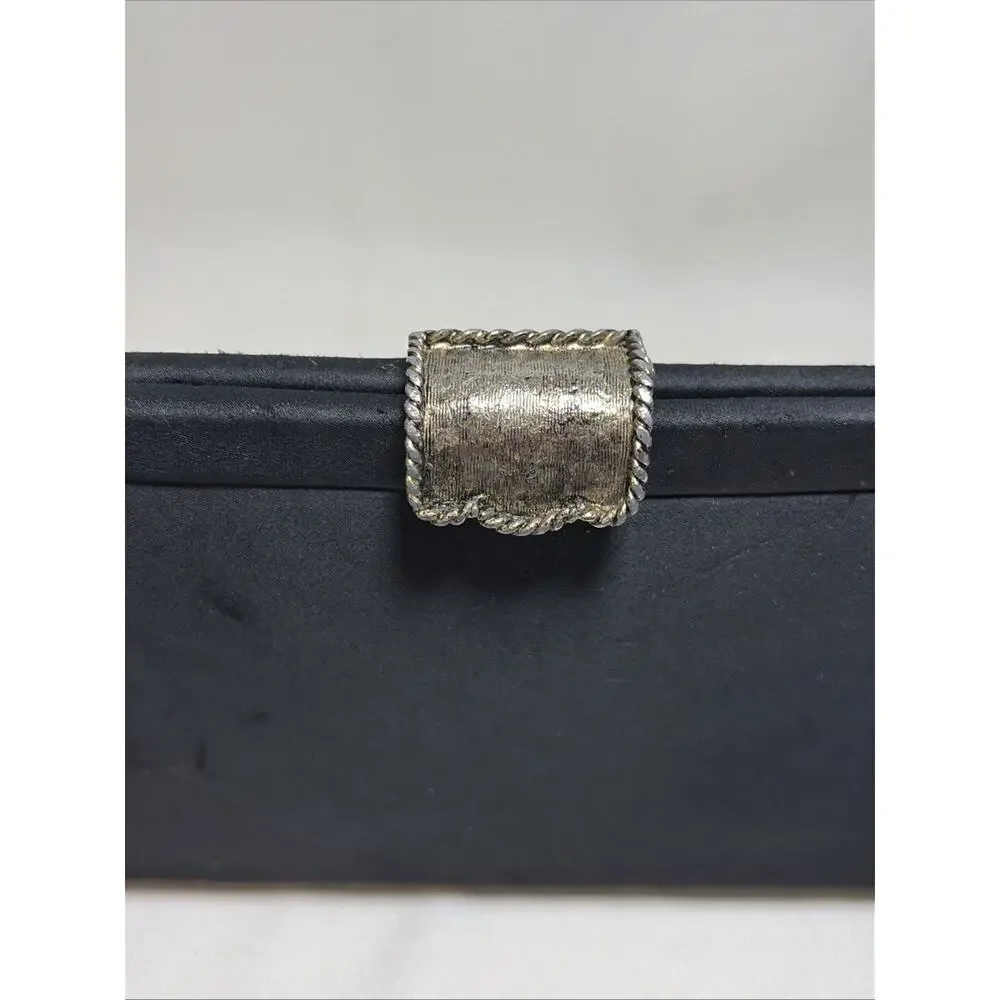 Vintage Black Satin Evening Clutch Purse & Gloves Rectangle Mid-century